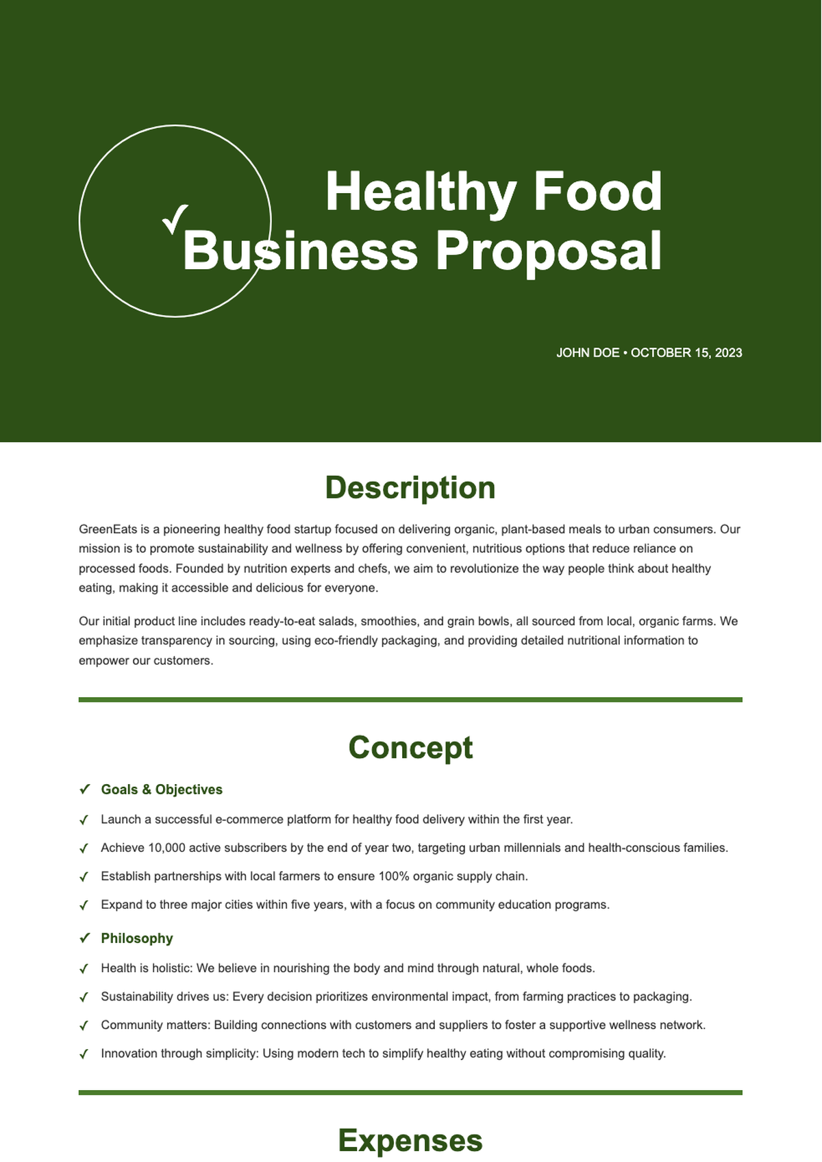 Healthy Food Business Proposal with Green Theme and Expense Breakdown_variant_1